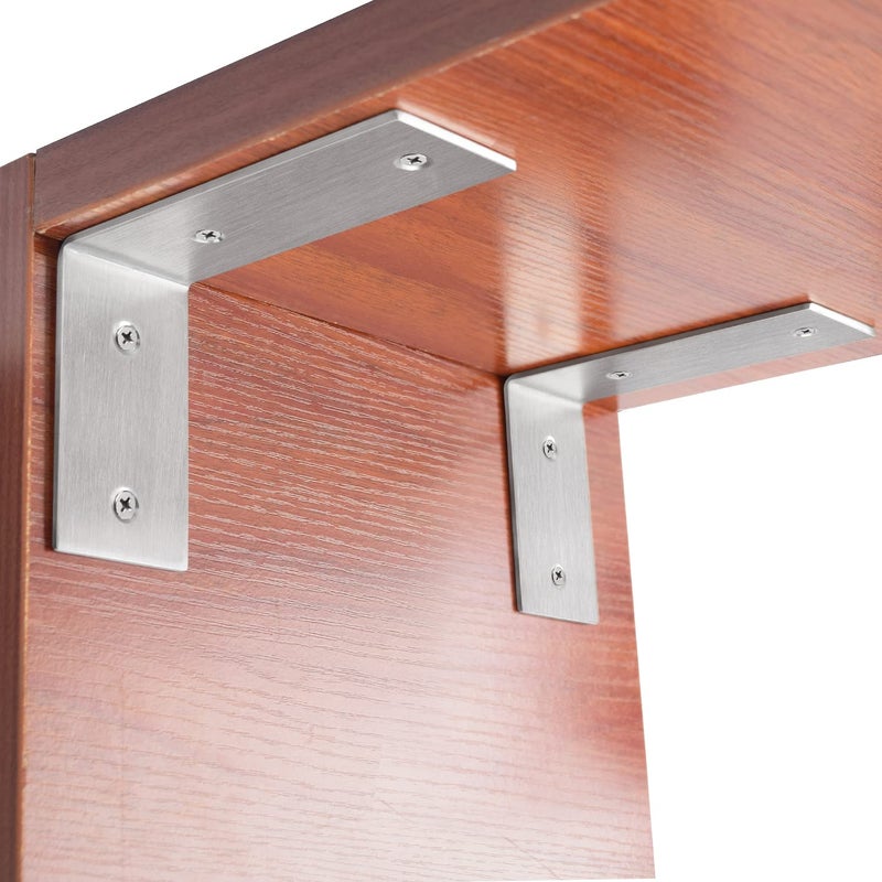 YUMORE L Brackets Heavy Duty  5x3x1.8 Inch Stainless Steel Shelf Brackets Wall Mounted for Floating Shelves Industrial Farmhouse  Includes Hardware  Pack of 4 - Image 4